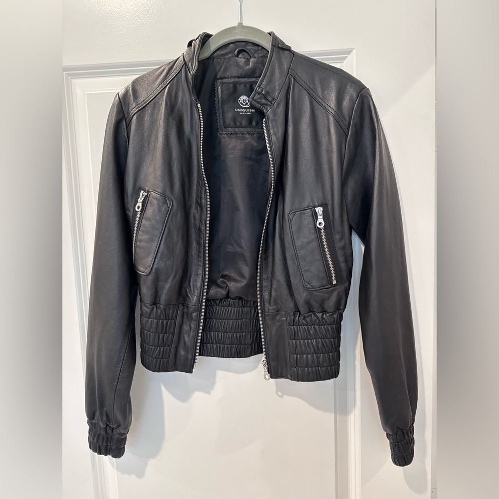 UNIQUISM NEW YORK REAL LEATHER CINCH WAIST JACKET
